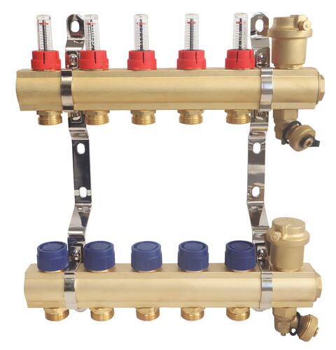 Collecteur laiton brut pre-monte plancher chauffant basse temperature - entrées F26/34 - 5 départs 3/4EK